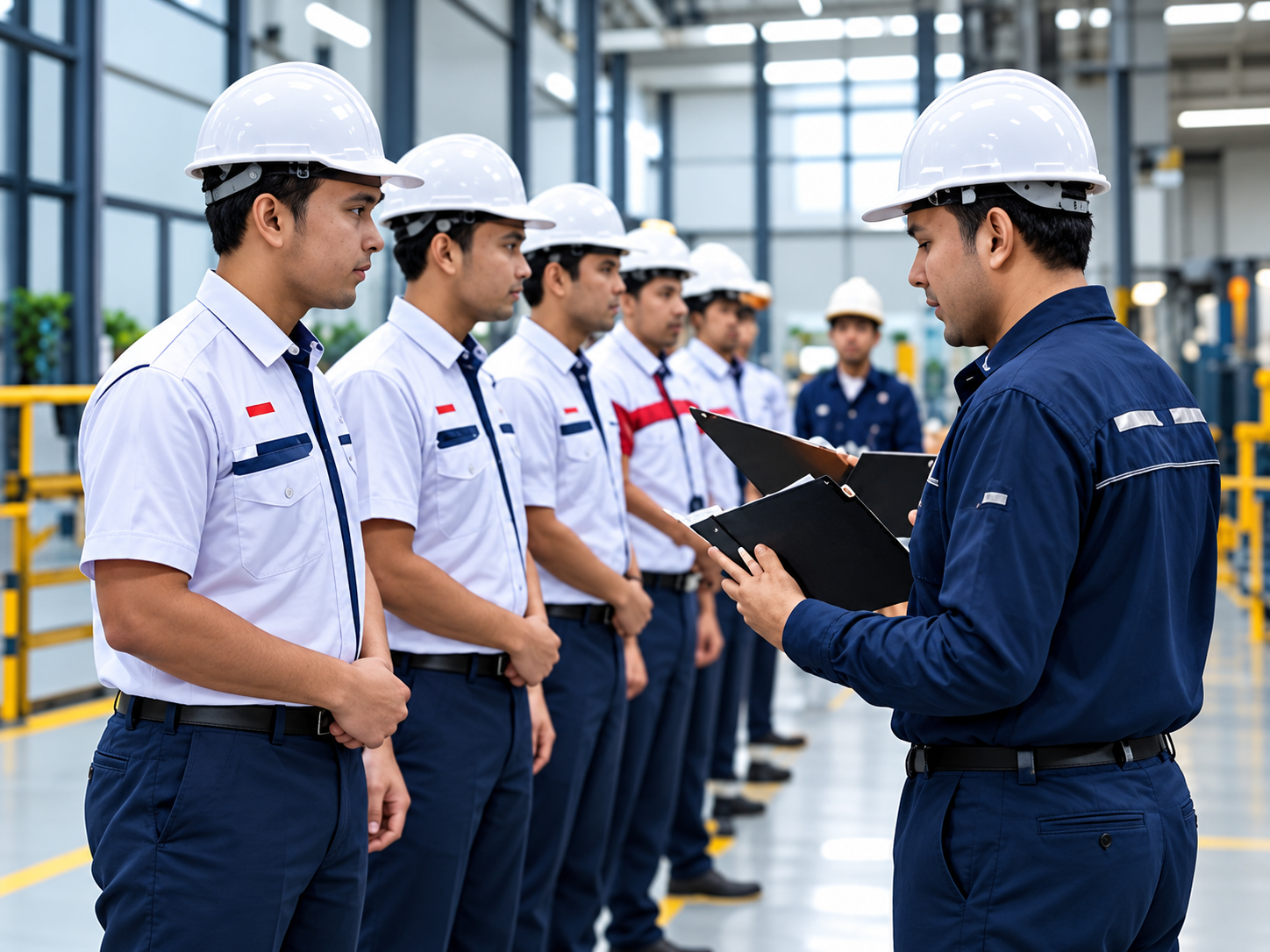 Proses briefing dan seleksi tenaga kerja di area industri
